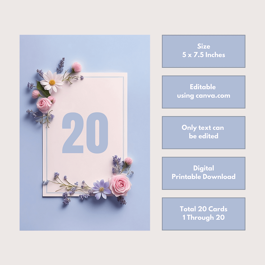 Floral Table Number Card - Dizynai (DTN-10) product image (3)