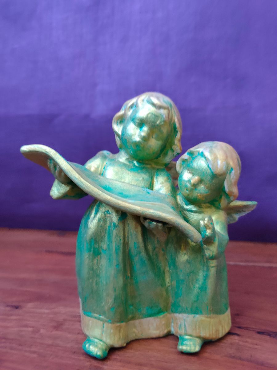 Dupla de Anjos Cantores Verdes - Exclusiva, Pintada à Mão product image (2)