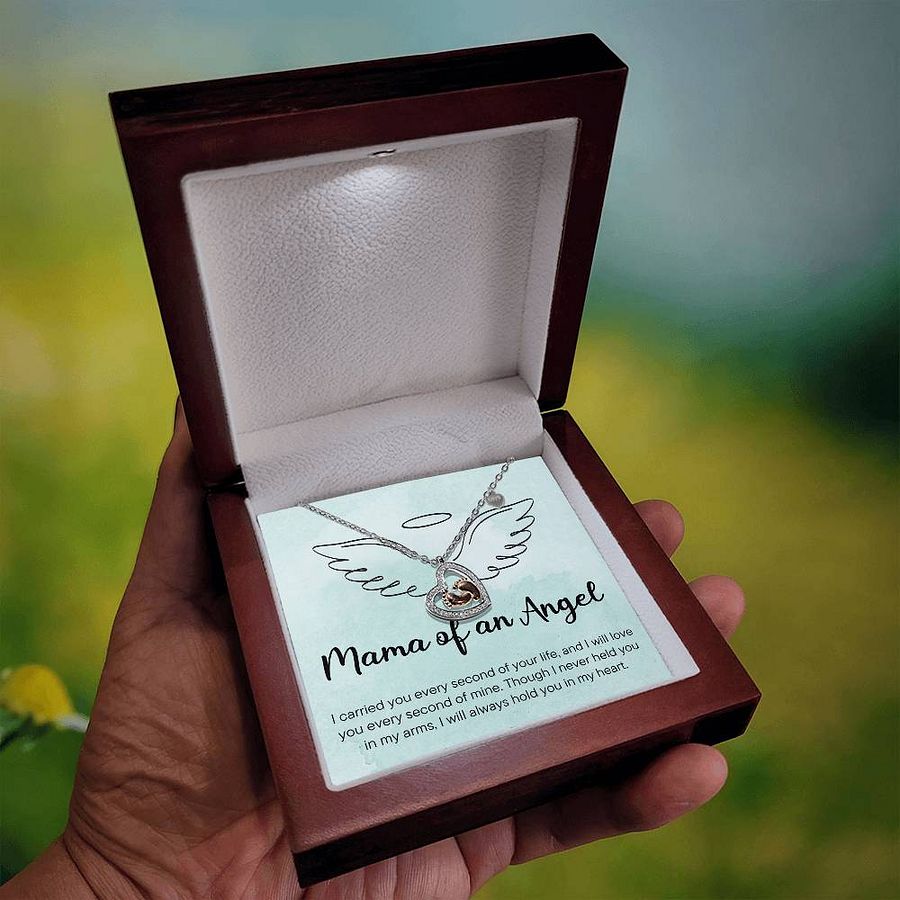 Mama of an Angel – Memorial Baby Feet Heart Necklace product image (4)