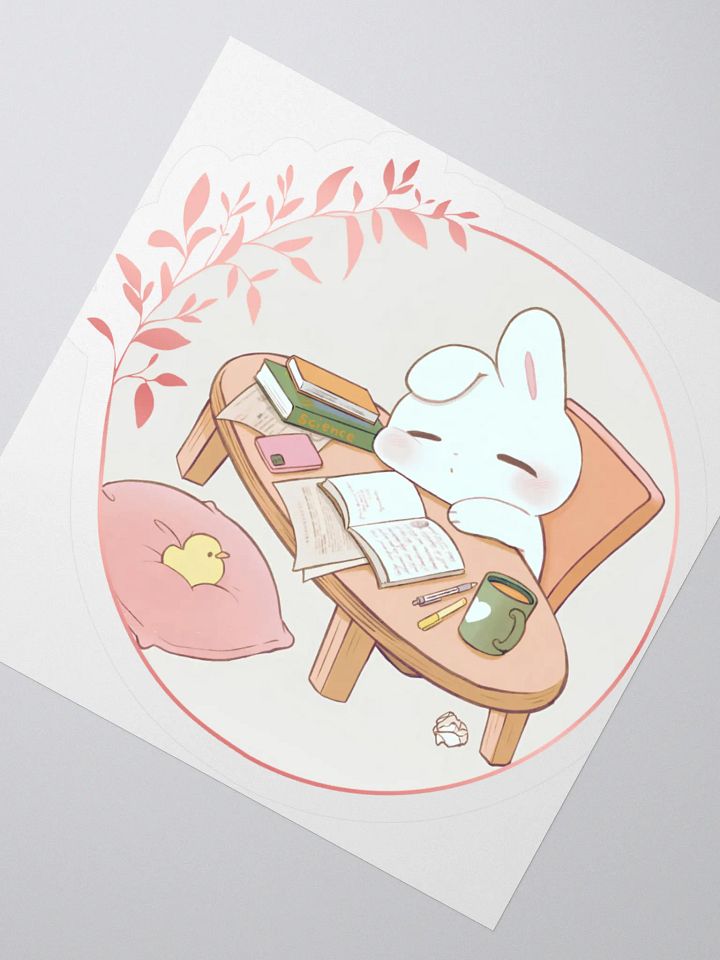 Cozy Study Bunny Sticker - Cute Kawaii Animal Reading product image (2)