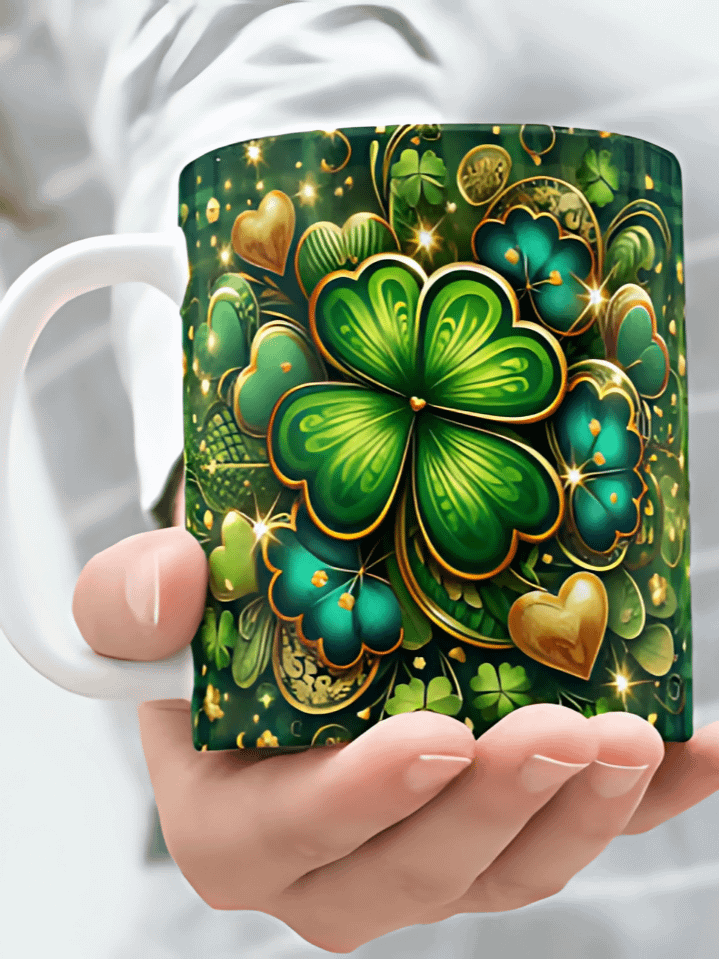 Shamrock & Clover St. Patrick’s Day Mug Wrap – 300 DPI PNG sublimation design for 11 oz and 15 oz mugs product image (1)