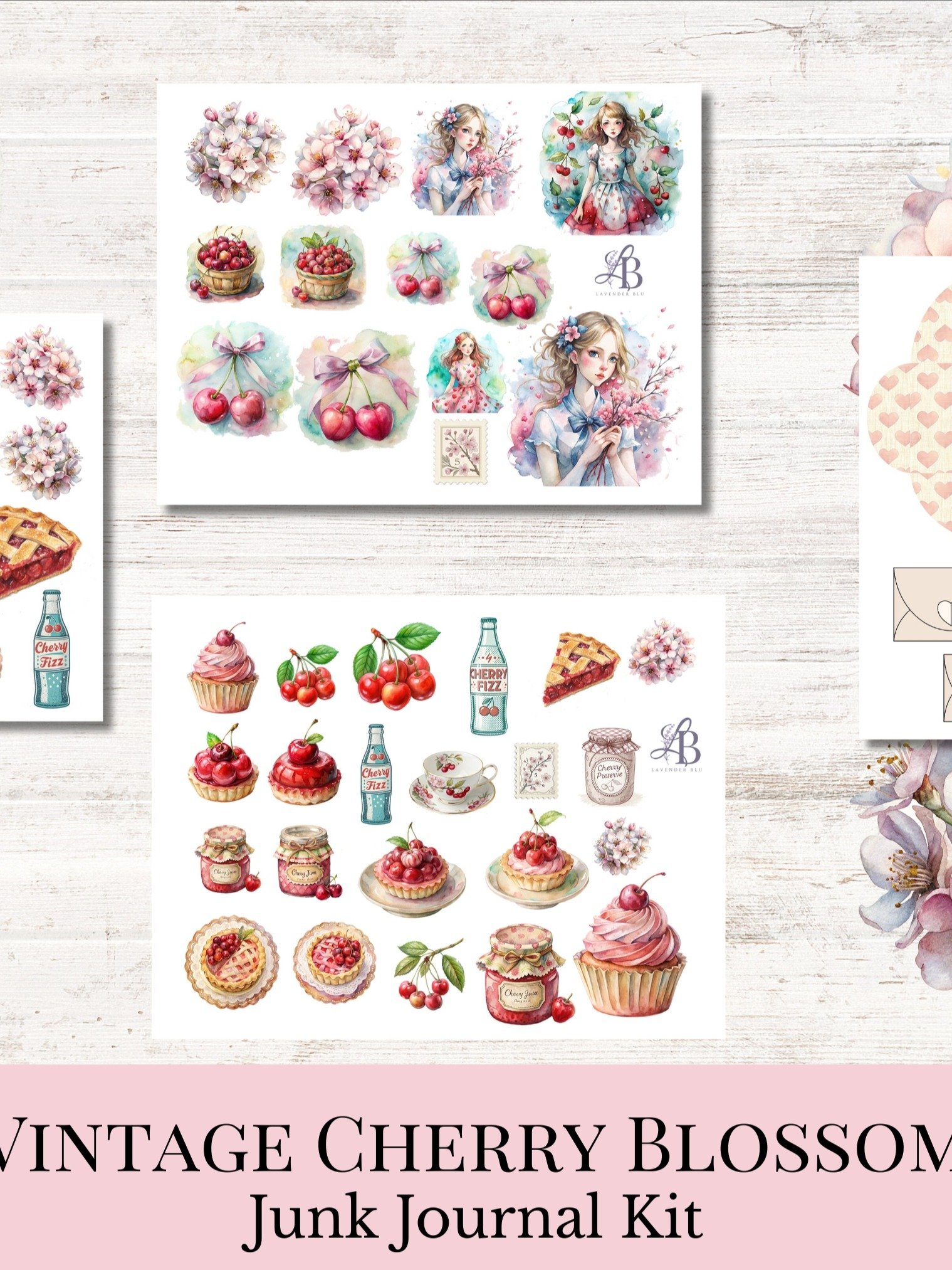 Vintage Cherry Blossom Junk Journal Kit | Instant Digital Download | Ephemera & Fussy Cuts product image (6)