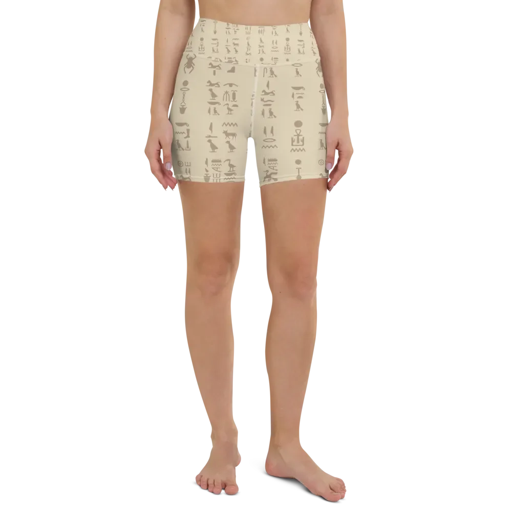 Isis Beige Hieroglyphs Detail All-Over Yoga Shorts product image (2)