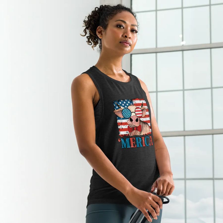 Patriotic Flowy Muscle Tank Featuring Merica the cow product image (20)
