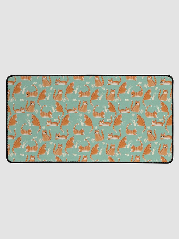 Bad Orange Tabby Cats Knocking Stuff Over Patterned Desk Mat, Green product image (1)