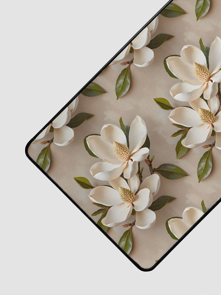 Desk Mat (31.5x15.5 inches) - Magnolia Pattern on a Painted Beige Background product image (3)