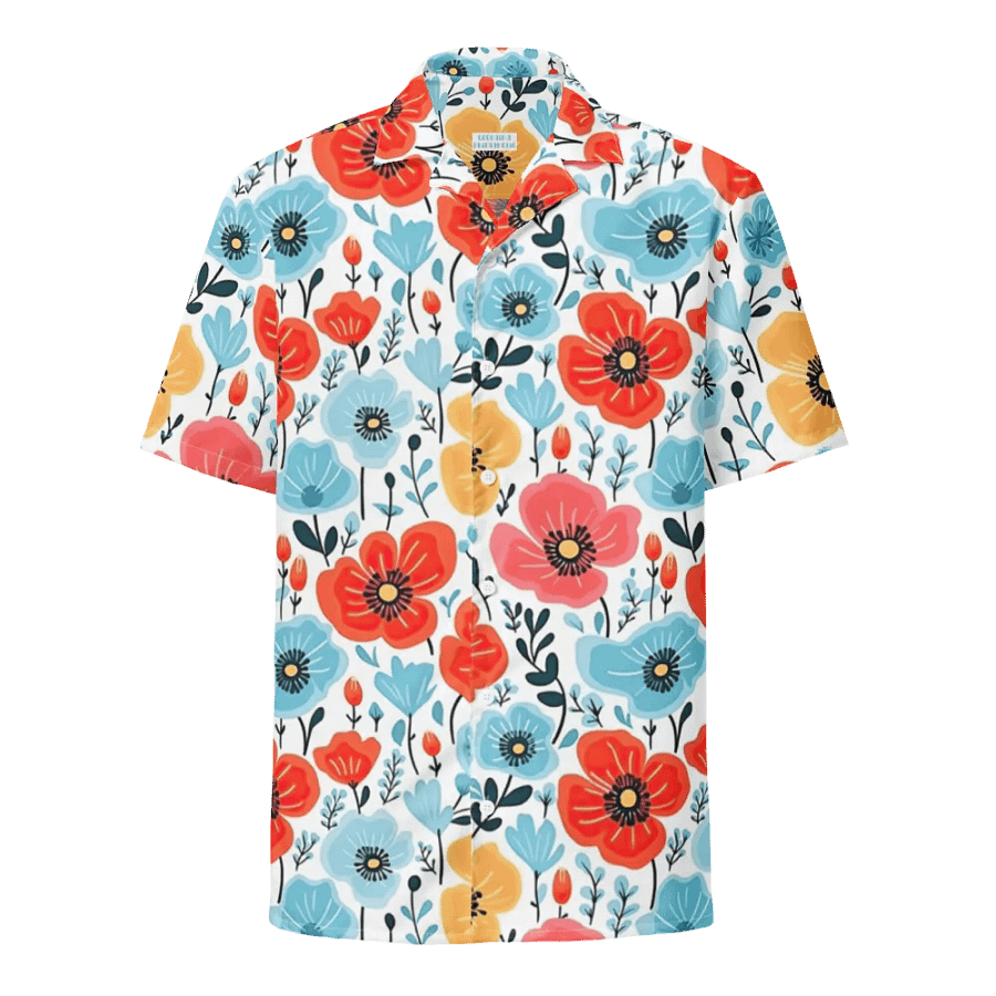 Retro Poppies Blue Red Hawaiian Shirt product image (1)