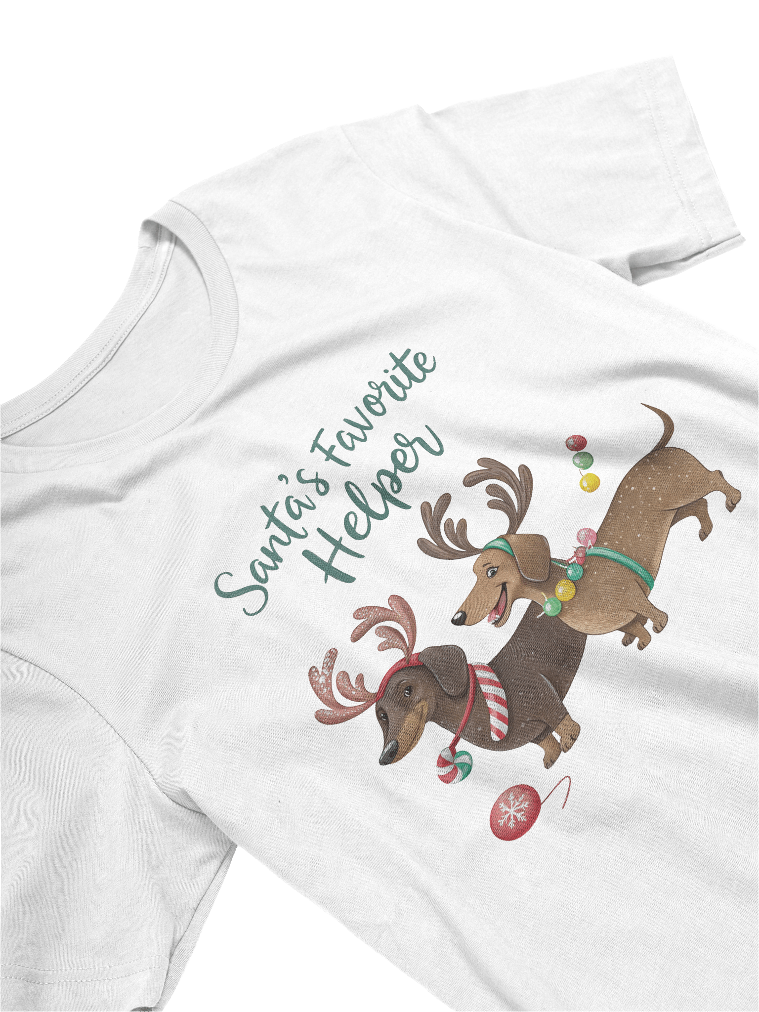 Santa’s Favorite Helper Dachshund T-Shirt – Cute Reindeer Doxie Christmas Tee product image (4)