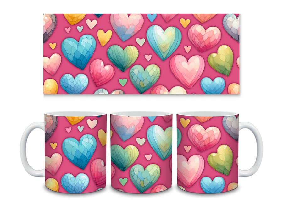 (Magenta) Colorful Hearts 11oz Coffee Mug – Cute and Romantic Love-Themed Ceramic Cup – Perfect for Valentine's Day, Anniversaries, or Daily Use product image (3)