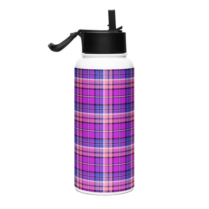 Bright Purple, Pink and Blue Plaid Water Bottle product image (1)