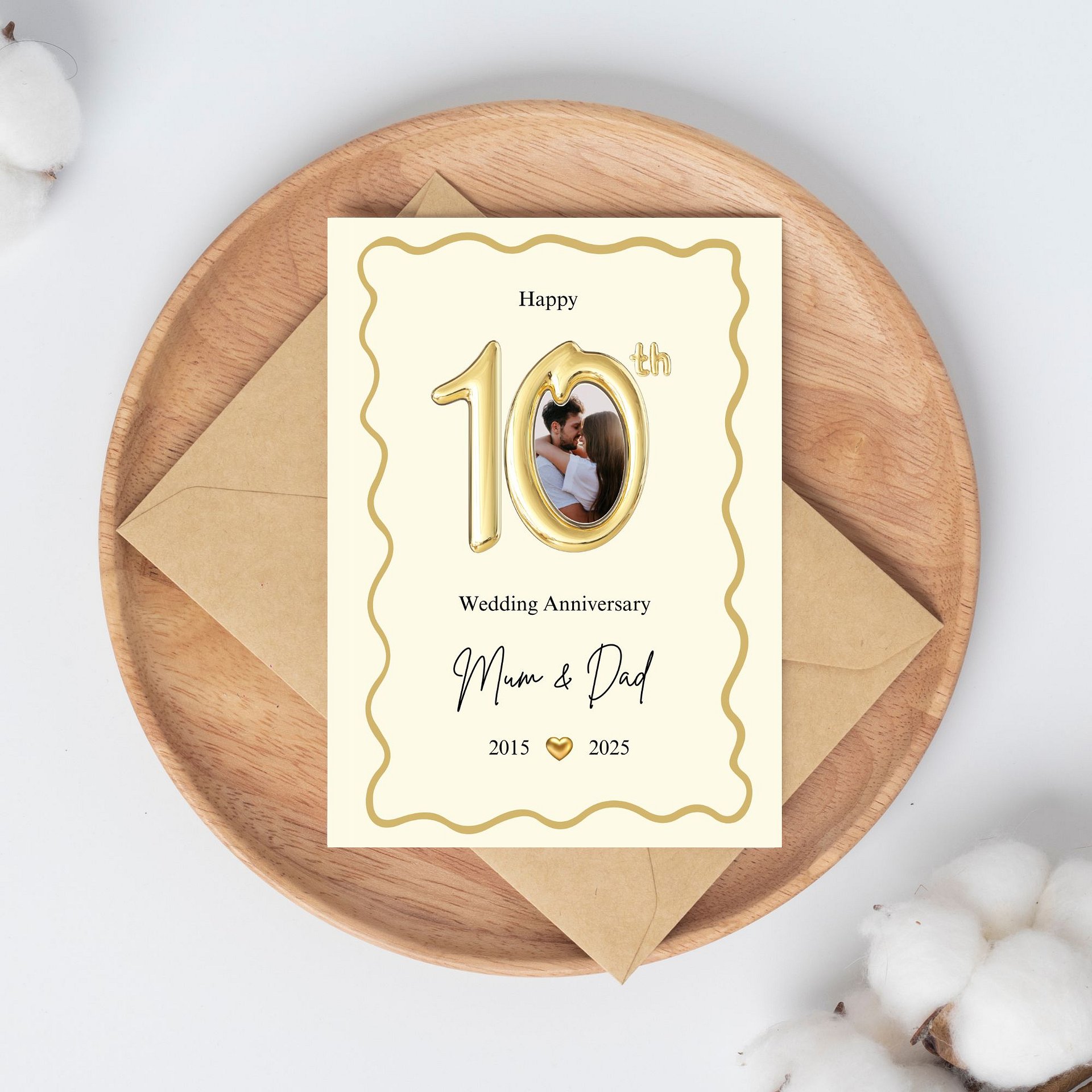 Gold Balloon-style 10th Year Wedding Anniversary Photo Card Template product image (4)