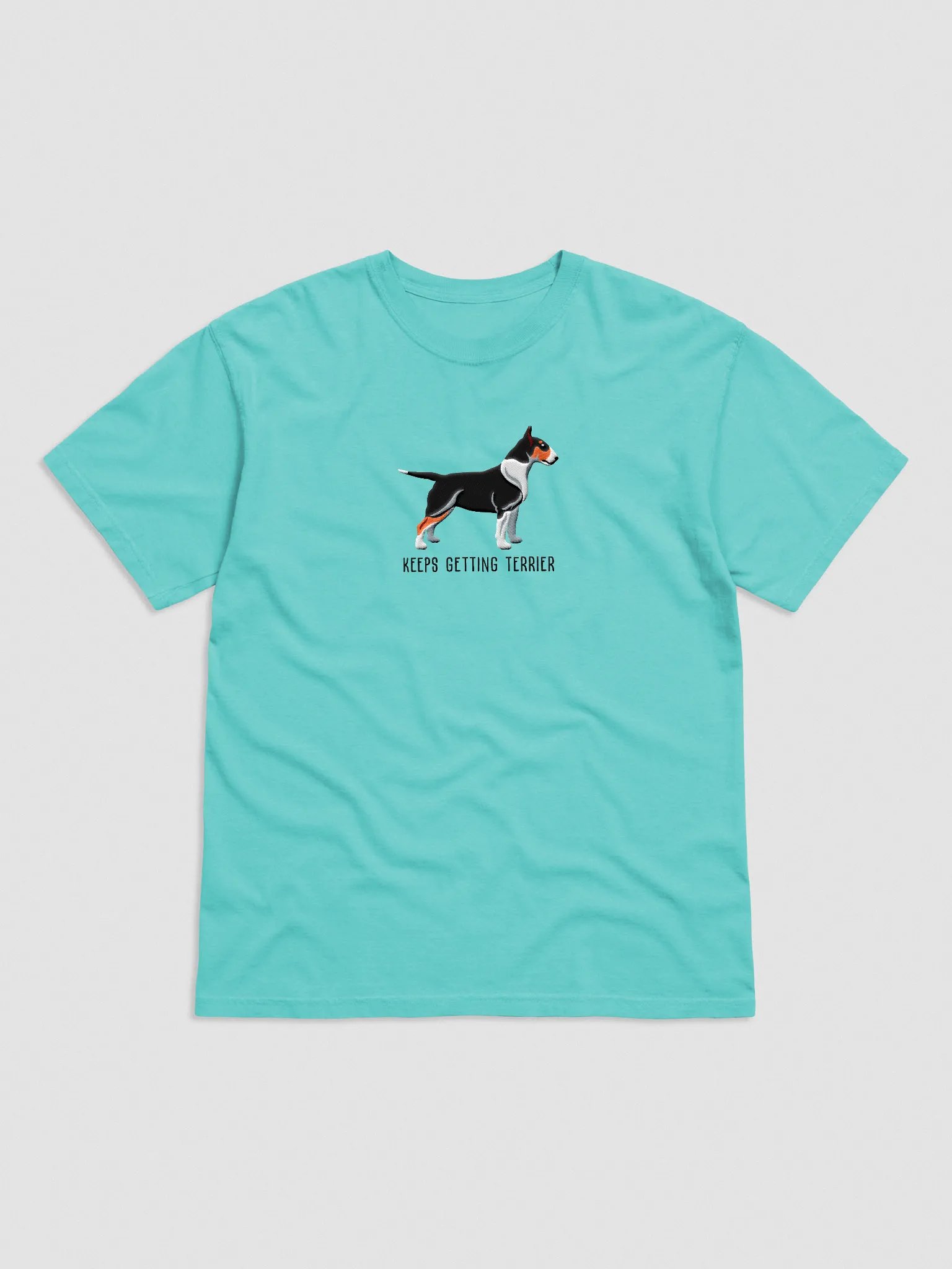 Keeps Getting Terrier T-Shirt(Embroidered) of an English Bull Terrier(Tricolor) product image (4)