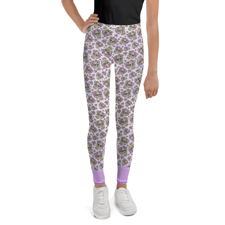 Smoky Lilac Skull & Rose Youth Leggings product image (1)