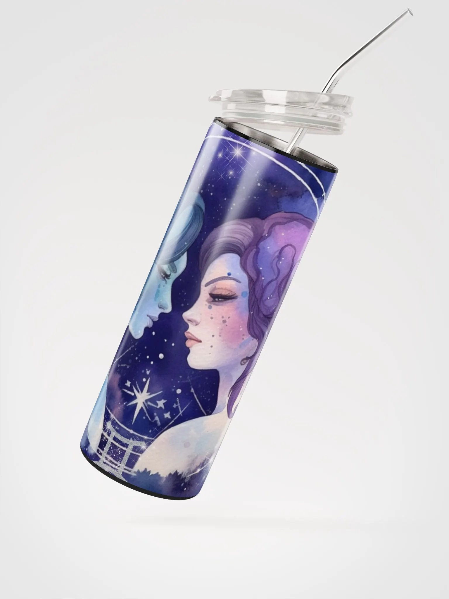 Illustrated Purple Gemini Zodiac Stainless Steel Tumbler - Keep Your Spirits High product image (2)