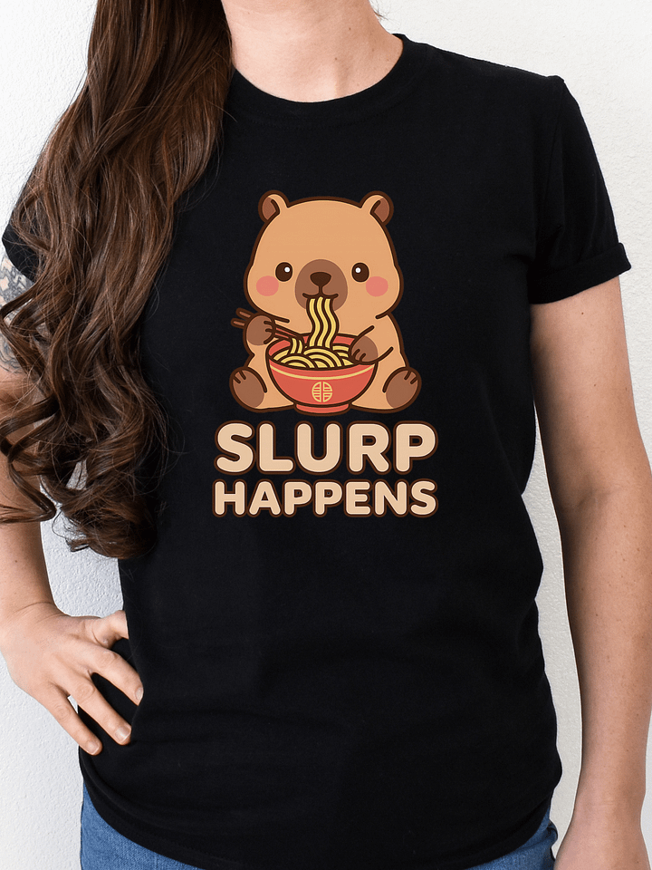Cute Cartoon Bear Eating Ramen – “Slurp Happens” Noodle Art product image (1)