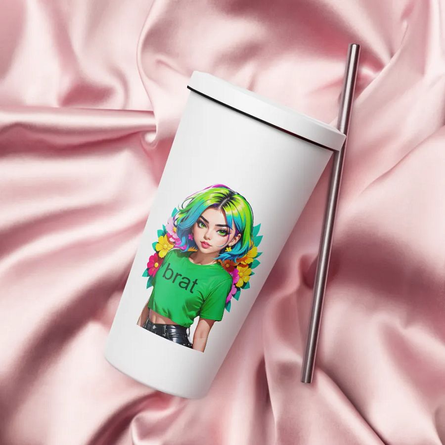 Brat 20 oz Tumbler Cup - White - Insulated Tumbler with a Straw v1 product image (4)
