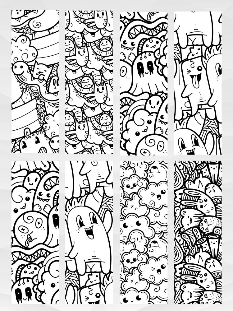 Mega Set of Doodle Monster Coloring Bookmarks - 2