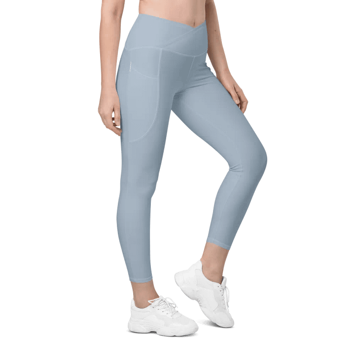 Plain Light Grayish Blue True Summer Women's High Waisted Premium Crossover Leggings with Pockets by Treasure Pie product image (1)