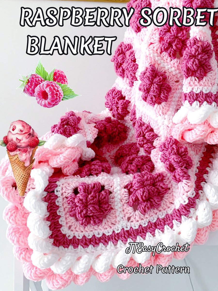 Raspberry Fruit Granny Squares Baby Blanket Crochet Pattern PDF Instant Download product image (4)