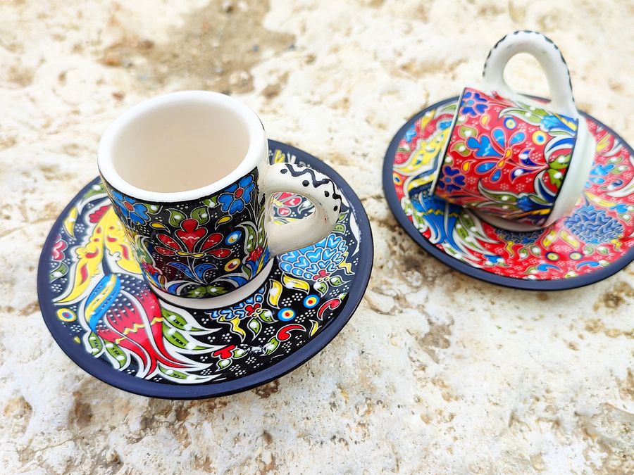 Ceramic coffee set (Iznik) — handmade pottery, Turkish ceramic product image (4)