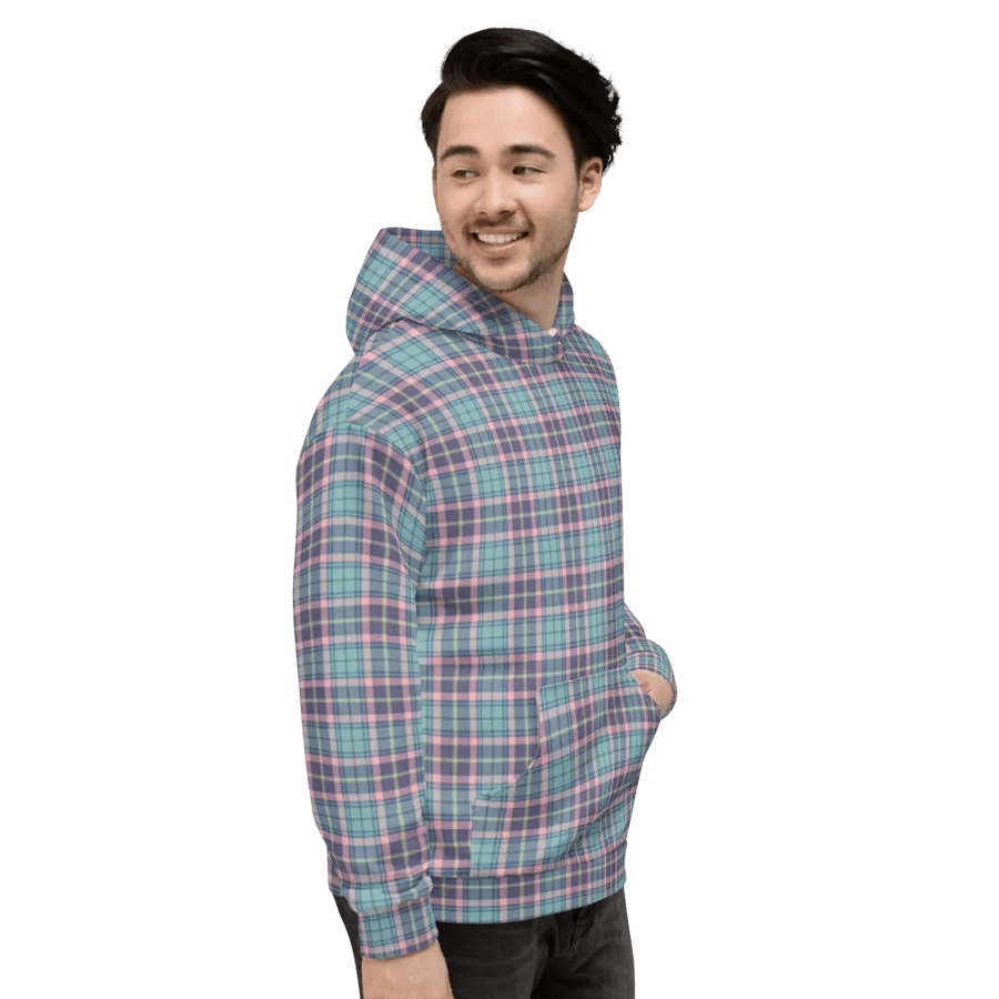 Light Green, Purple, and Pink Plaid Hoodie product image (5)