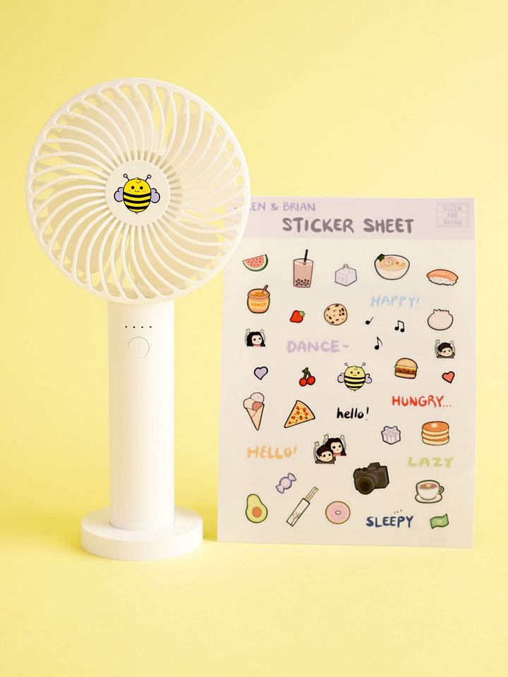 HANDHELD EEBEE FAN AND STICKER SHEET BUNDLE! product image (1)