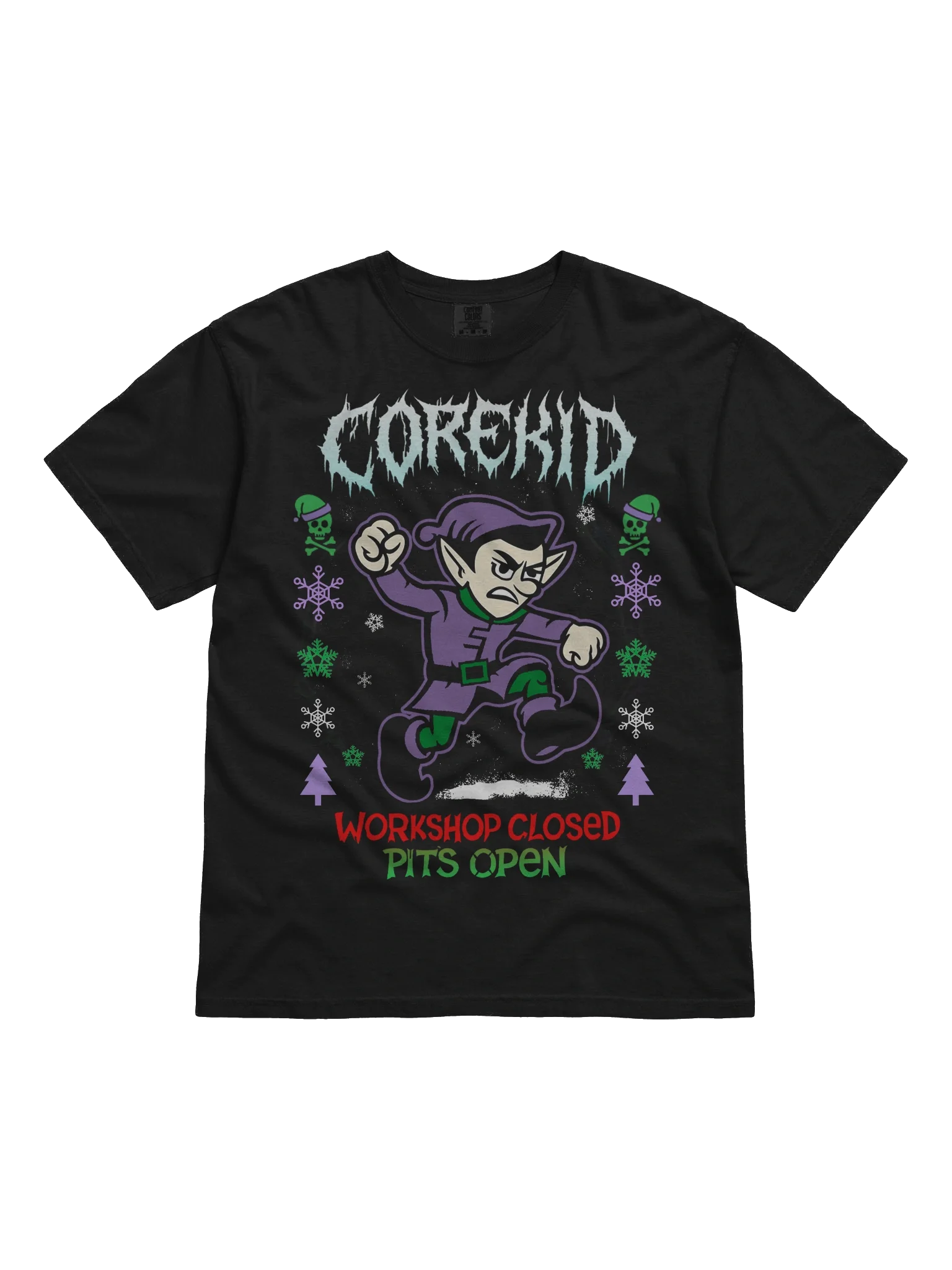 “WORKSHOP CLOSED, PITS OPEN” Holiday Black T-Shirt product image (1)