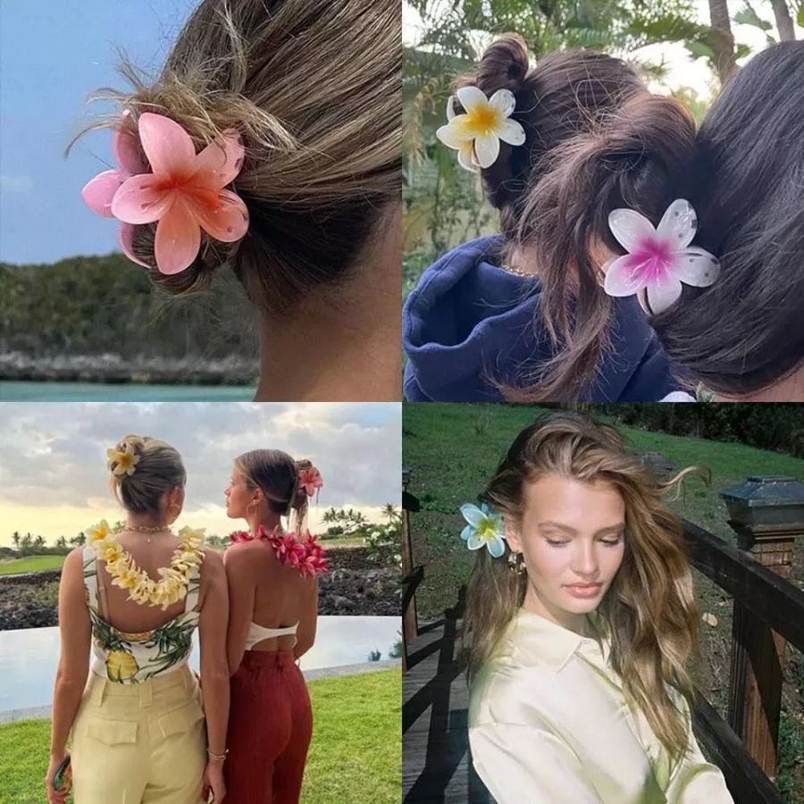 Plumeria Flower Shape Hair Claw Plastic Barrettes Hair Clip for Women Girls product image (4)