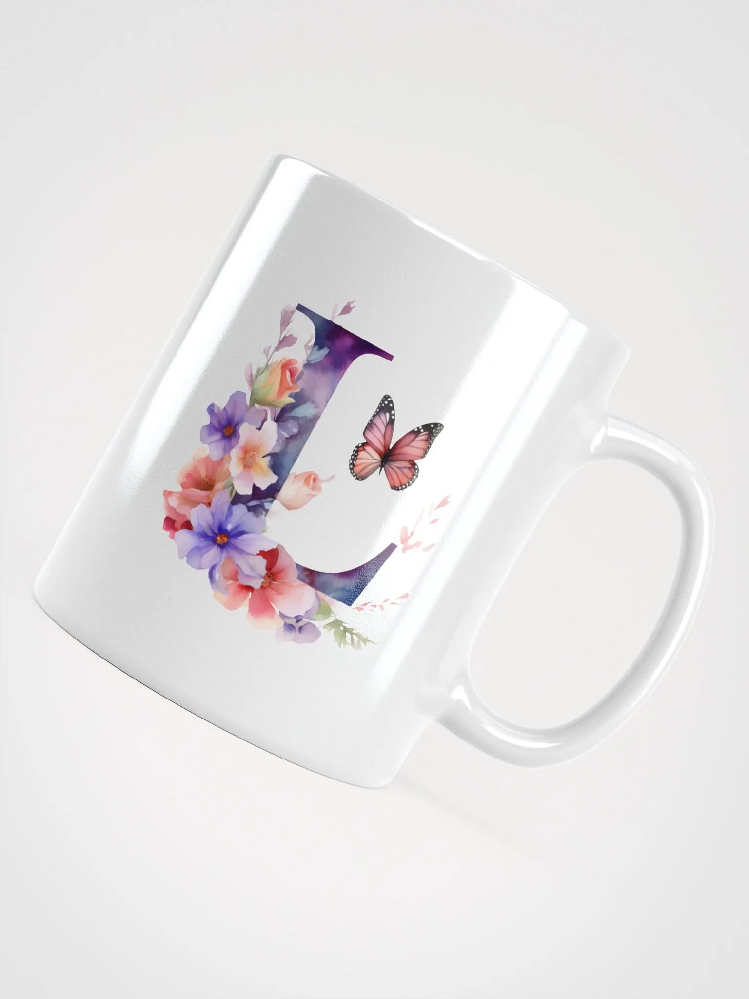 Letter L Monogram Floral Fantasy White Glossy Mug product image (12)