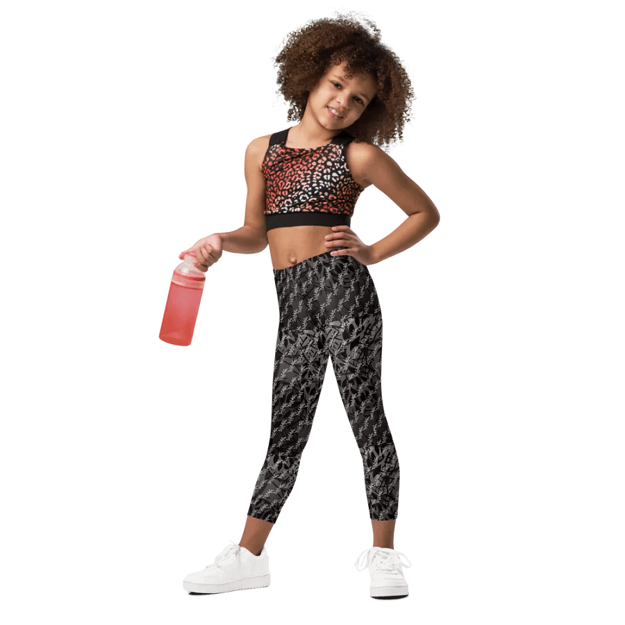 JoBeths' Signature Kids Leggings 👖 Black Leaves 🍃 Design product image (6)