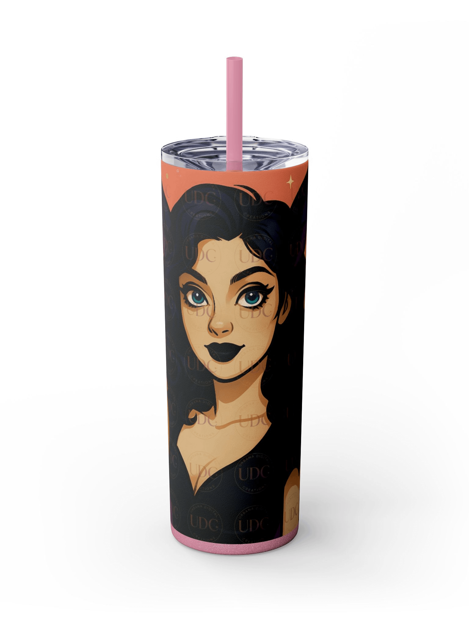 Bat-Eared Gothic Witch Halloween Tumbler Wrap PNG – Black Dress, Pumpkin, Haunted House & Sunset Bats for 20oz Skinny Tumblers product image (4)