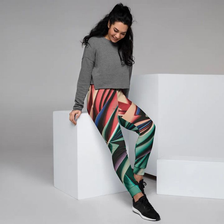 Abstract Geometric Women's Joggers in Vibrant Colors (XS-3XL) product image (1)