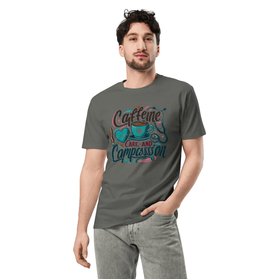 Caffeine, care, and compassion t-shirt product image (4)
