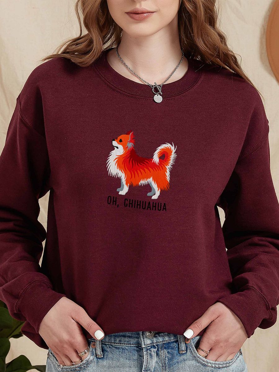Oh, Chihuahua Sweatshirt (Embroidered) of a Longhaired Chihuahua(Red) product image (2)