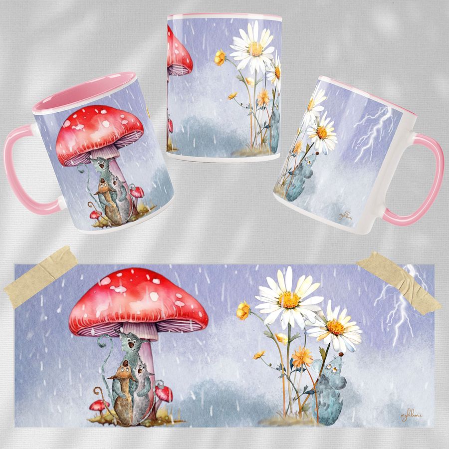 Passing Clouds: Weathering the Storm Ceramic Mug | 11oz & 15oz Nature-Inspired Coffee Mug | Whimsical Mouse & Cat Design product image (6)
