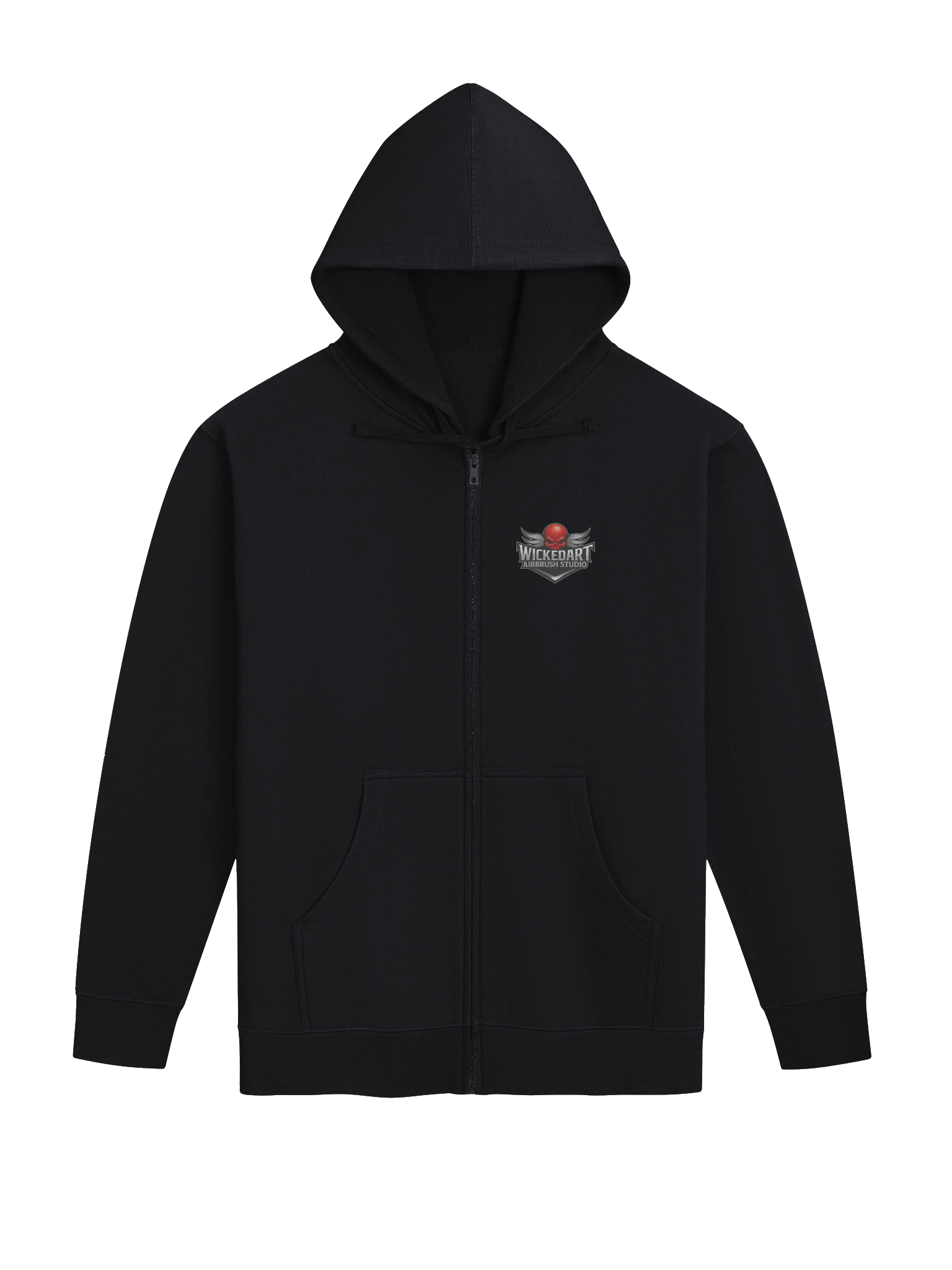 Wicked Art Dual-Print Zip Hoodie — Skull Emblem Back + Crimson Crest Front product image (1)
