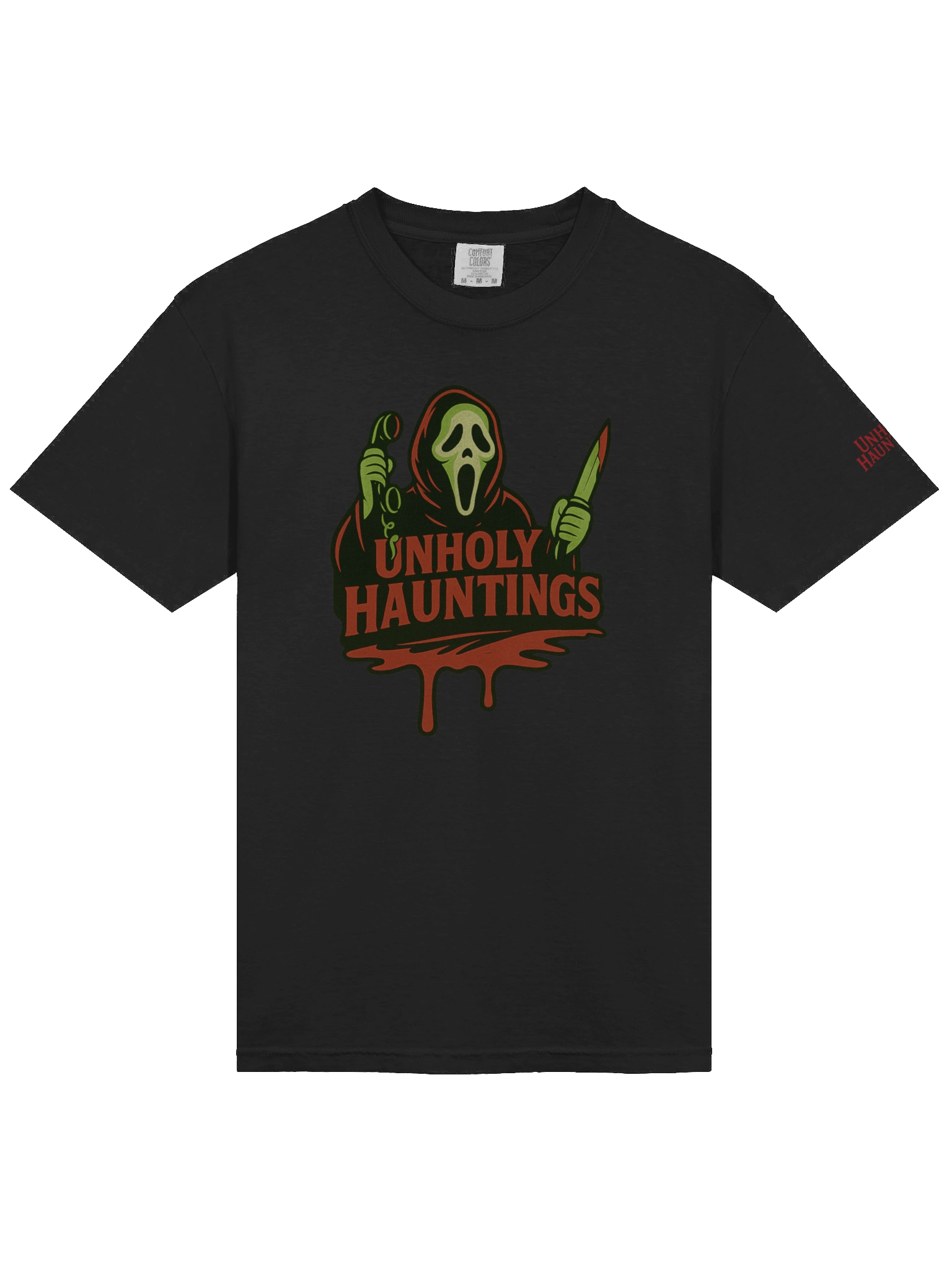 Unholy Hauntings Ghost Face Black Tee product image (3)