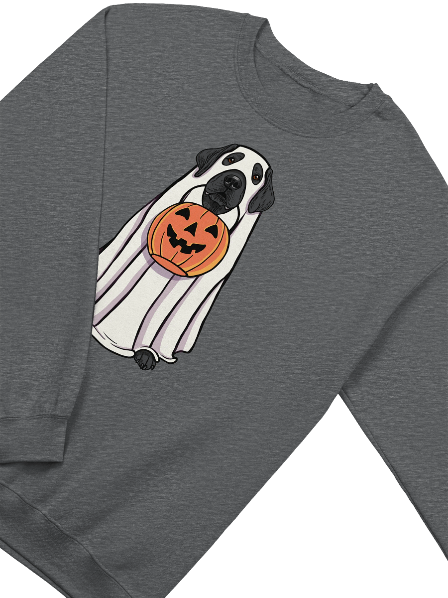 Funny Halloween Labrador Retriever(Black) Sweatshirt | Funny Labrador Wearing a Ghost Costume and Holding a Pumpkin Basket product image (4)