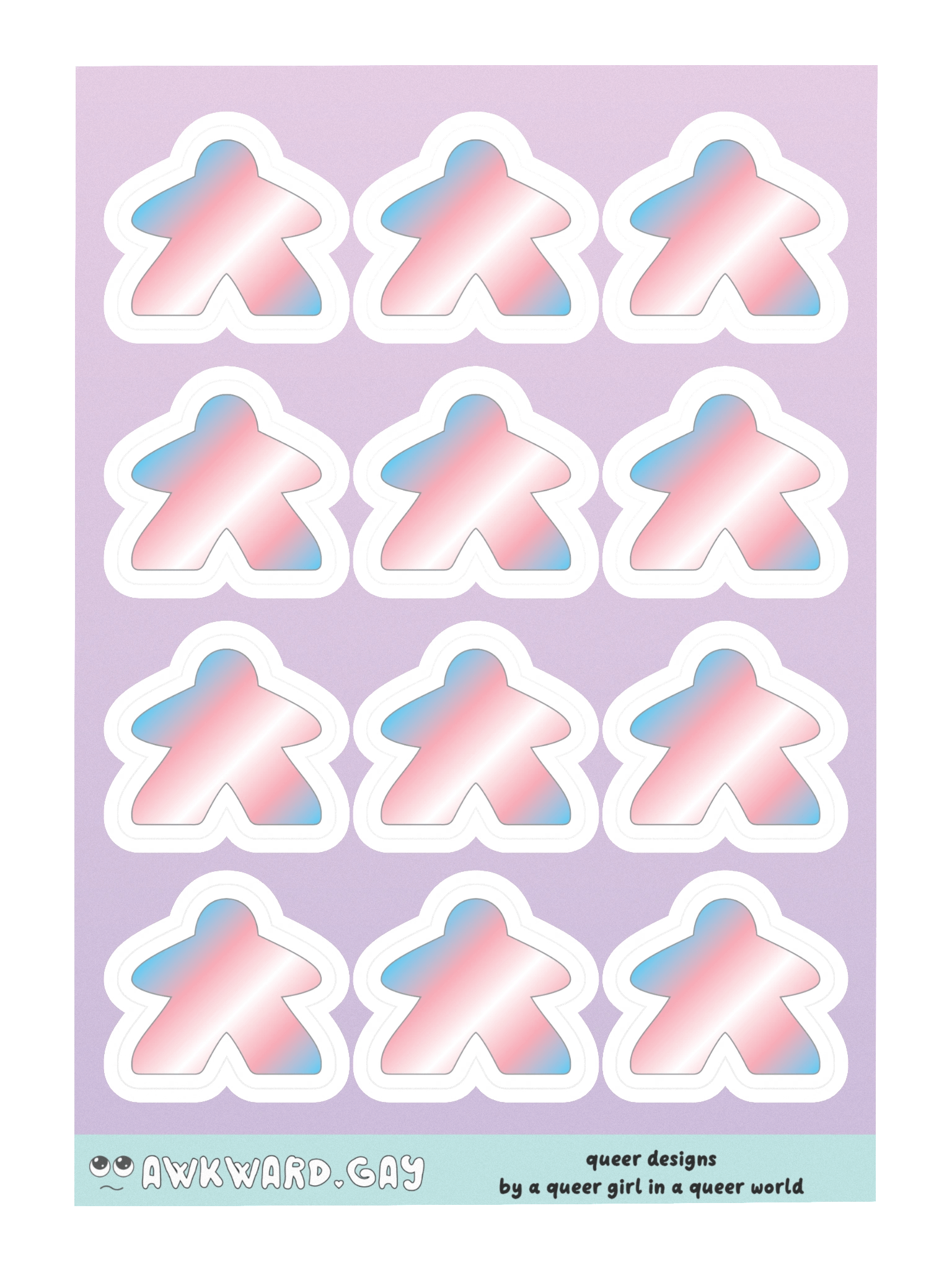 Trans Pride Gradient Meeple Sticker Sheet product image (3)