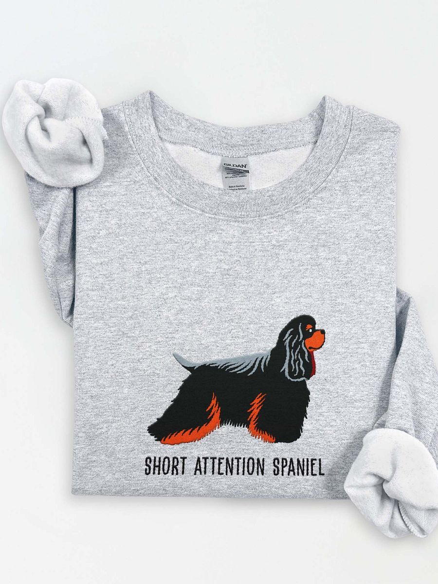 Short Attention Spaniel Sweatshirt (Embroidered) of an American Cocker Spaniel(Black & Tan) product image (1)