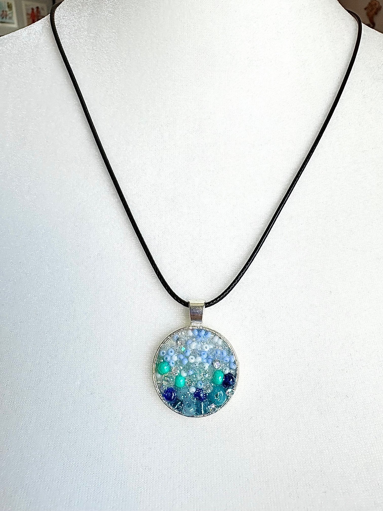 MFD-00003 | Ocean Dreamscape Pendant Necklace | Handmade Gradient Bead Art | Coastal Charm Jewelry by Monique Faella Designs™ product image (2)