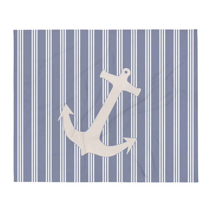 HAMPTONS CHIC - ANCHOR WITH BLUE STRIPES PLUSH BLANKET IN TWO SIZES product image (2)