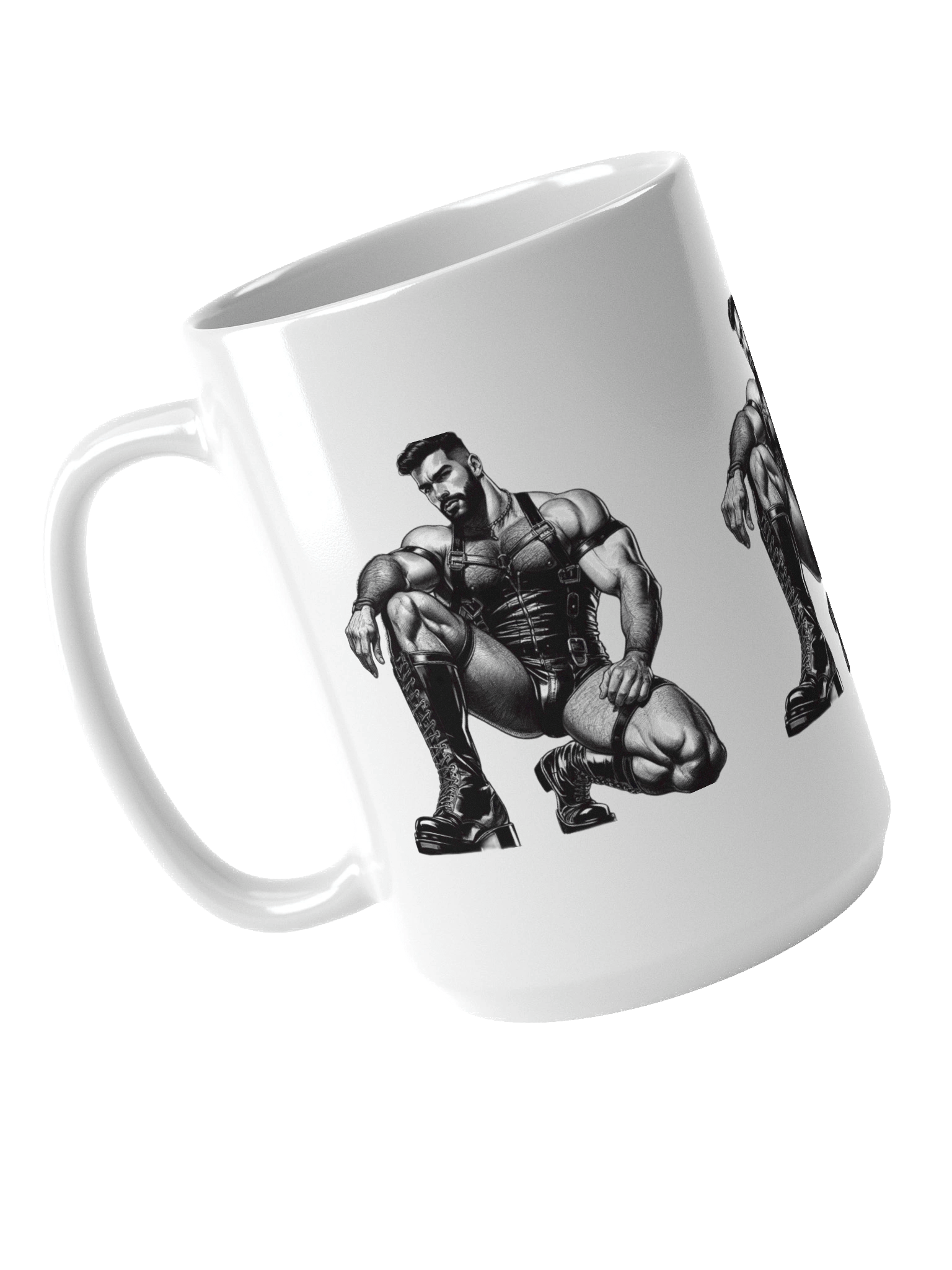 Gay Leather Top Man Leder Pride Daddy Tom of Finland Tribute Graphic Design White Glossy Mug product image (4)