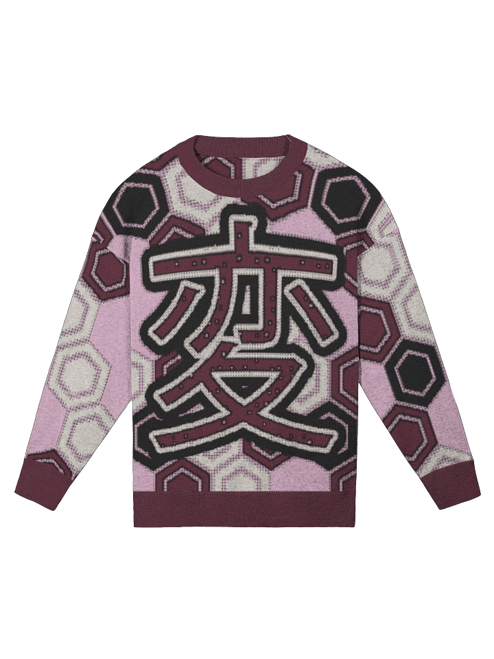Kanji of LOVE set on Kikkō pattern in Fall Equinox colors of Enso Twilight Relaxed Fit Jacquard Knitted Sweater product image (1)