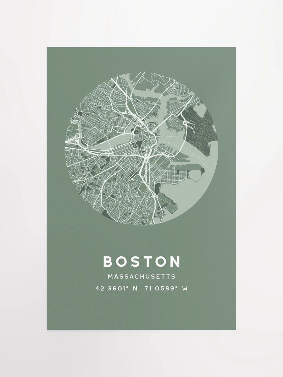 Boston Street Map Poster – Sage Green Minimalist Circular City Art product image (4)