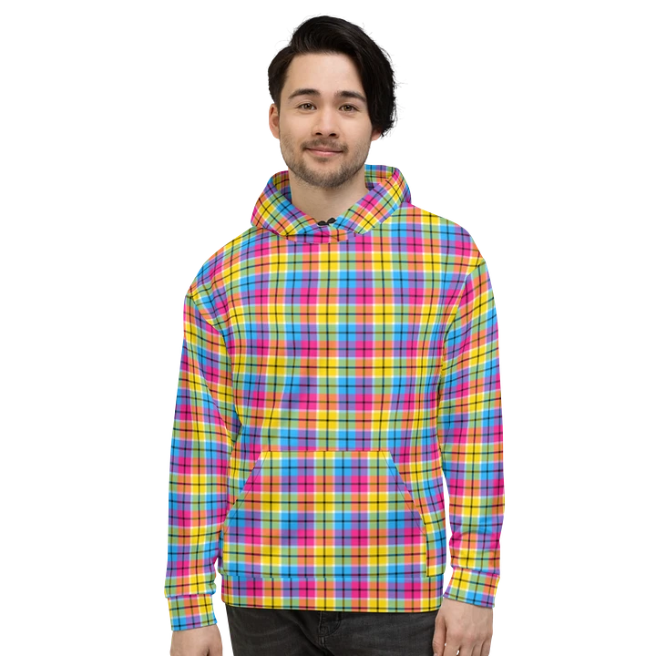 Hot Pink, Turquoise, and Yellow Plaid Hoodie product image (2)