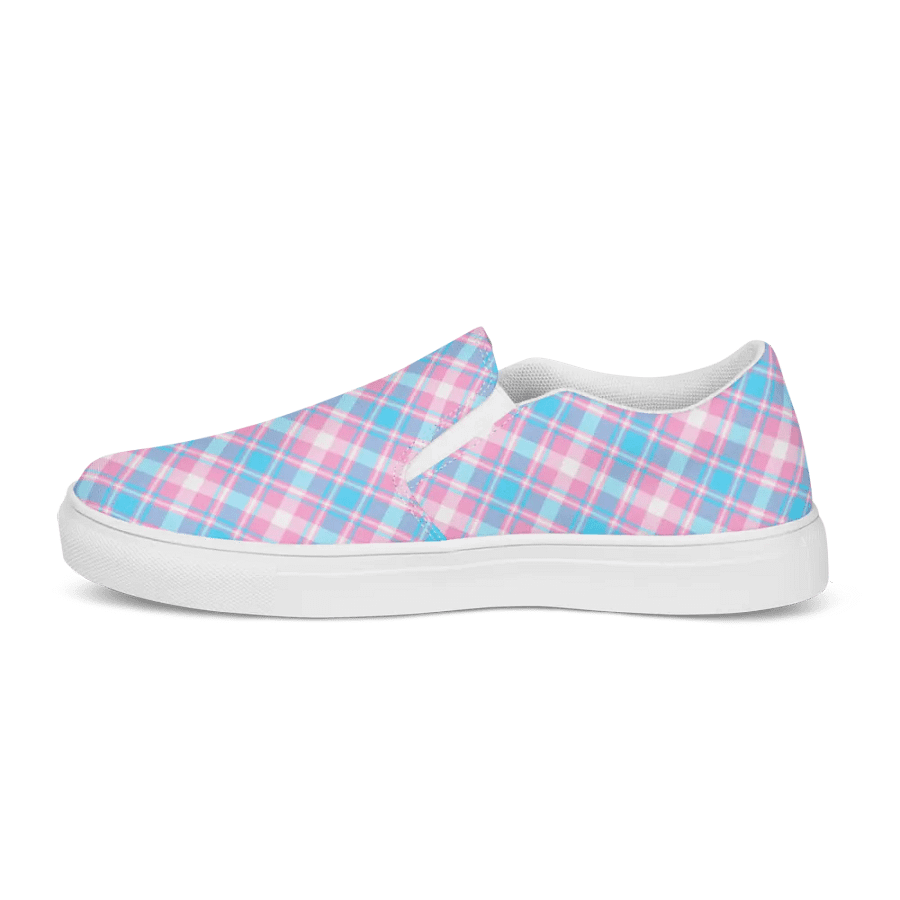 Baby Blue, Pink, and White Plaid Women's Slip-On Shoes product image (6)