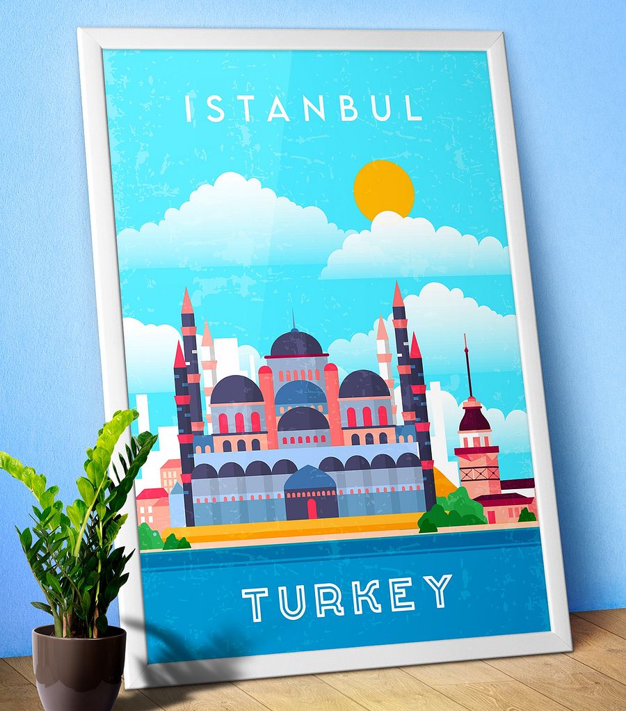 Istanbul, Turkey — Retro travel minimalist poster, retro travel art, retro travel wall art, vector art product image (1)