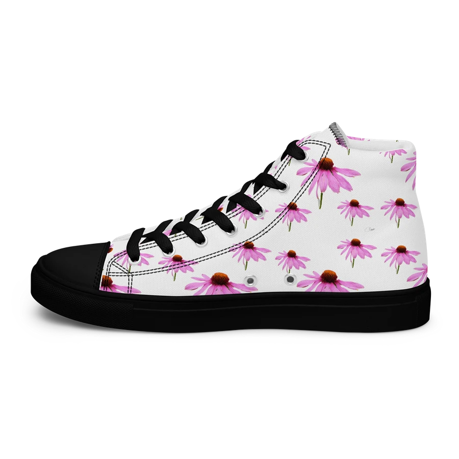 Abstract Delicate Pink Repeating Cone Flowers Women's Black Toe High Top Canvas Shoes product image (26)