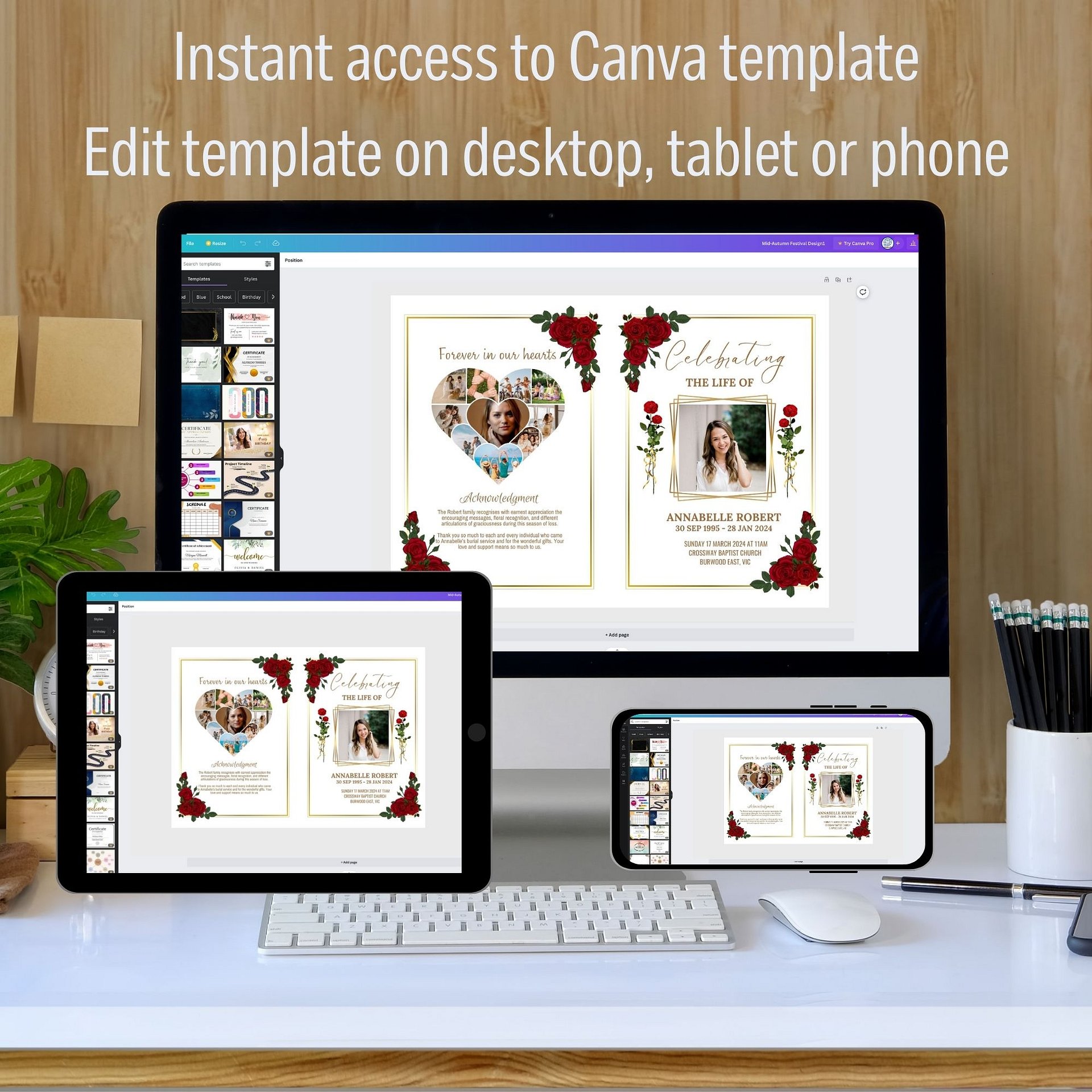 Red Roses Funeral Program Canva Template product image (3)